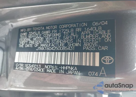 2005 Scion Xa из США, поврежденный, VIN JTKKT604250085431